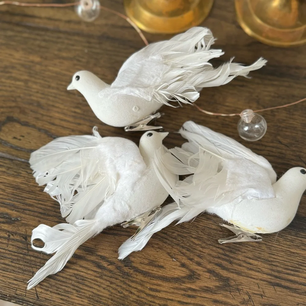 Lot 3 Vintage front Pottery Barn Doves Birds Feathered Christmas
